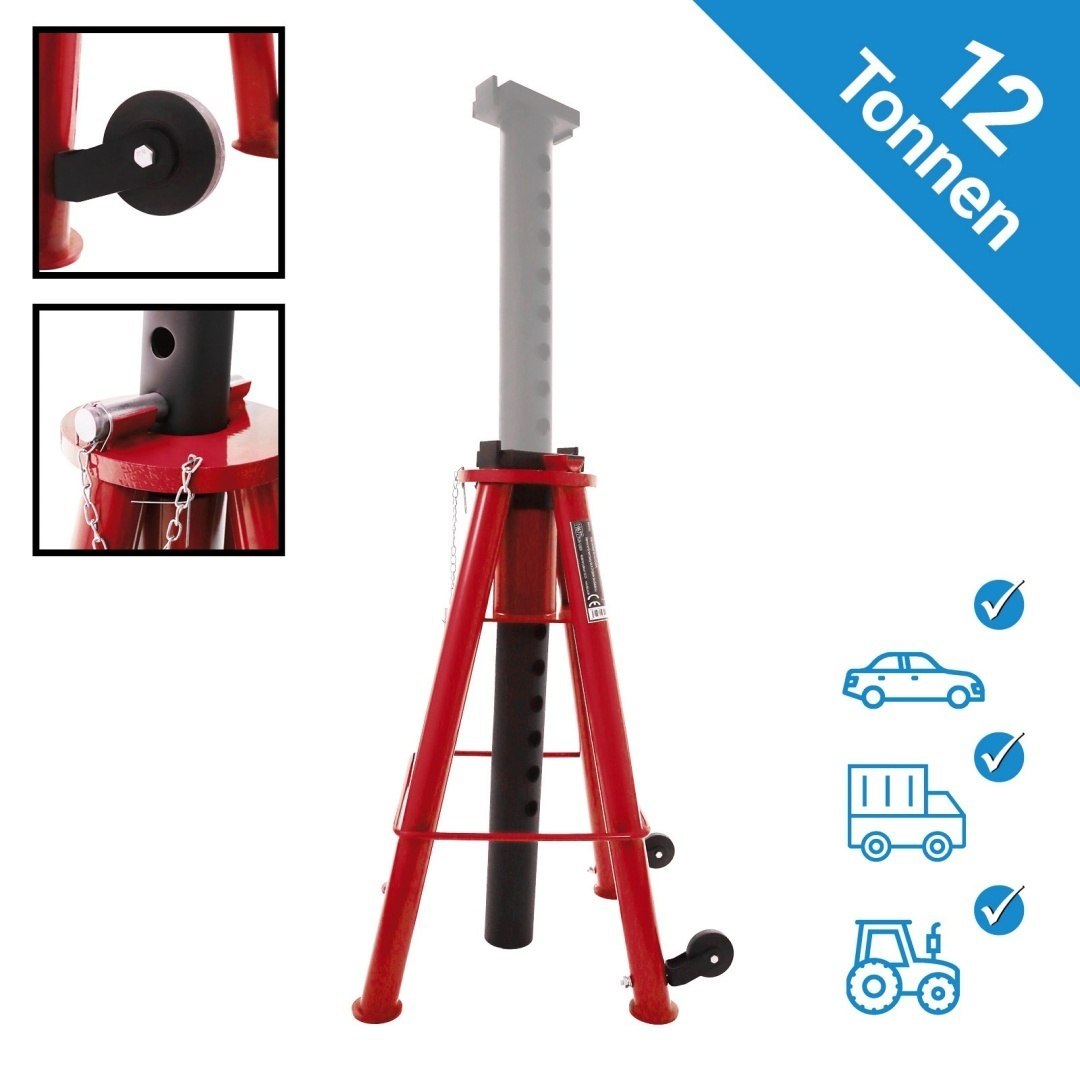 Nastavitelný podpěrný stojan 12T pro automobily a stroje 74-122 cm ocelový MS19681